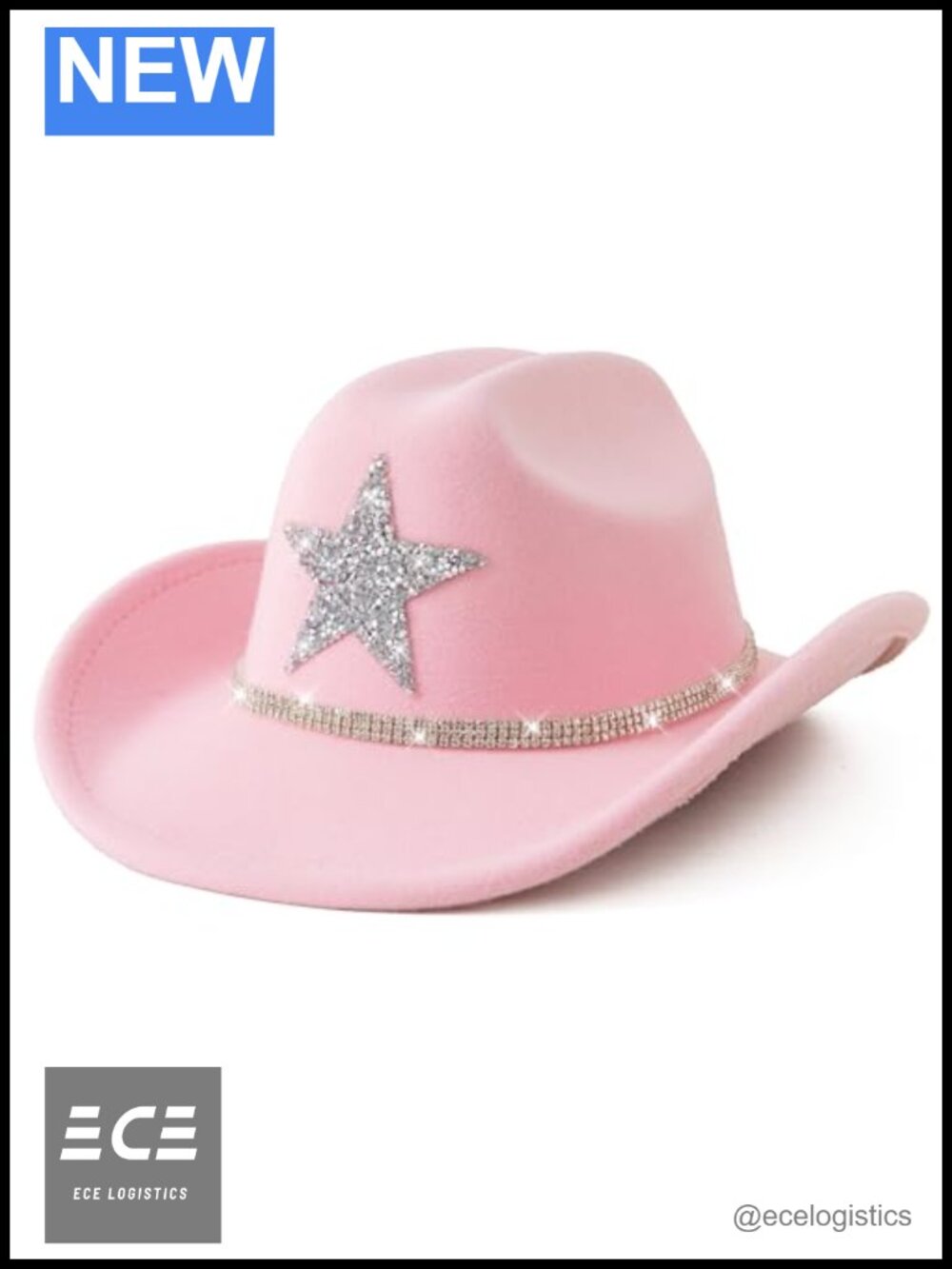 Kids Western Cowboy Hat Felt with Glitter Silver Star Adjustable Pull-On